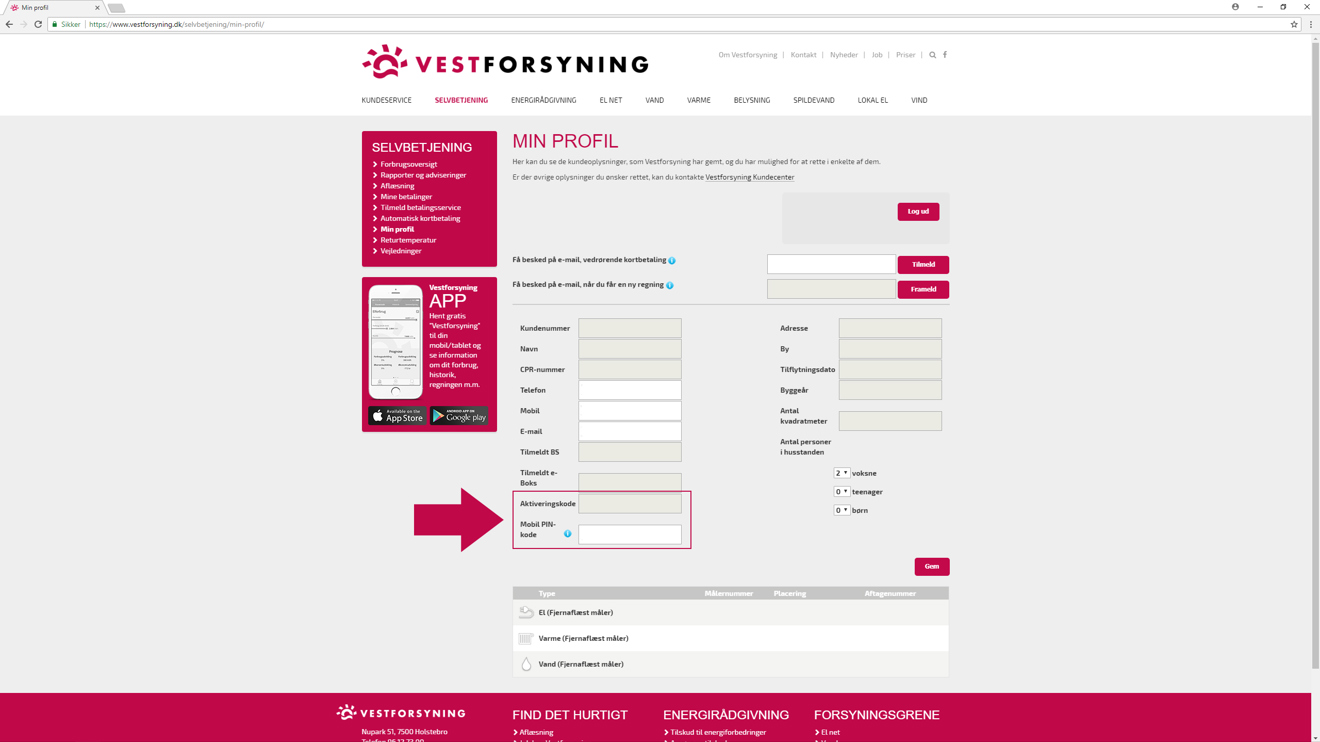 Opret PIN-kode under selvbetjening på hjemmesiden