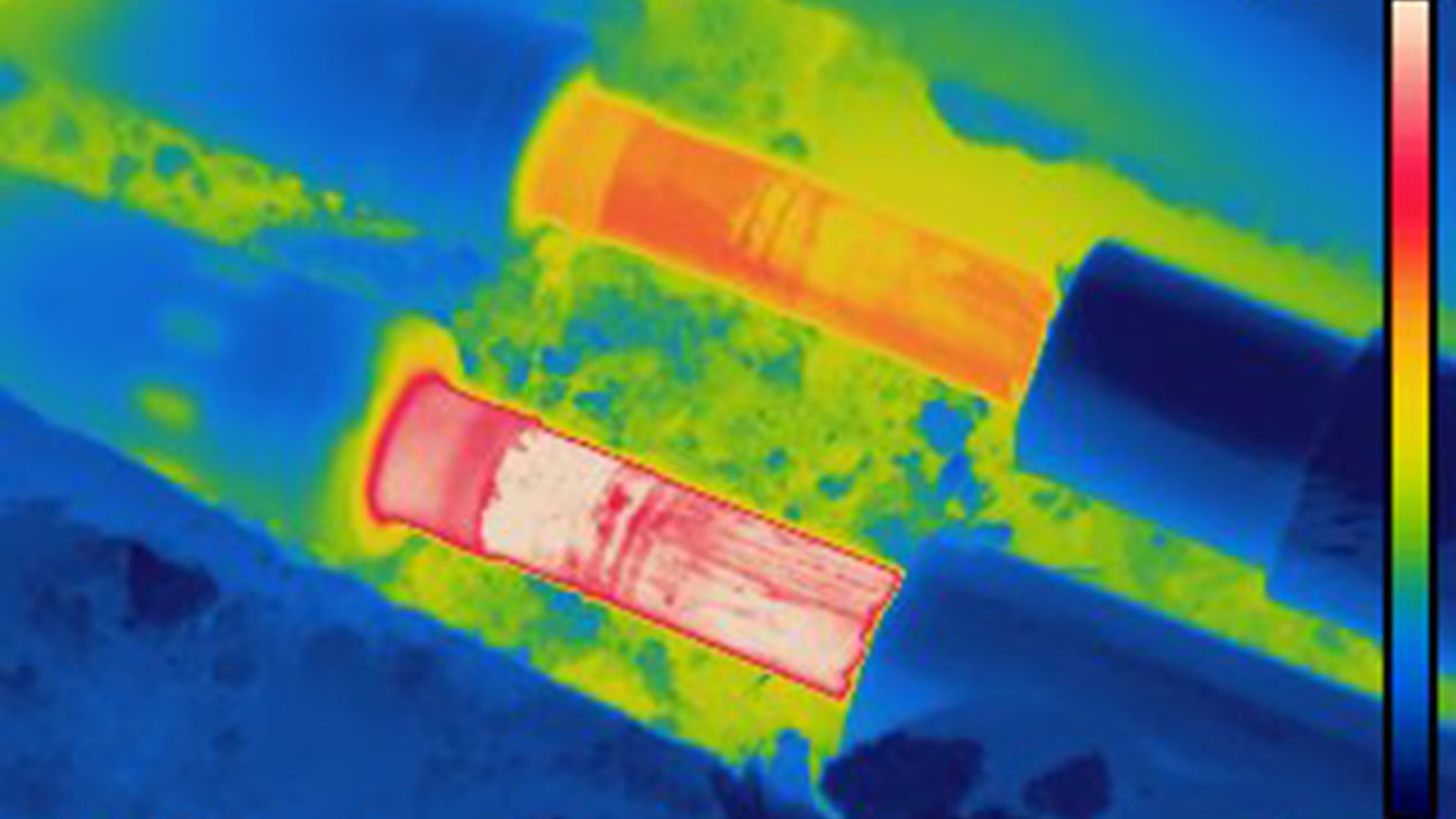 Eksempel på termografering af varmerør