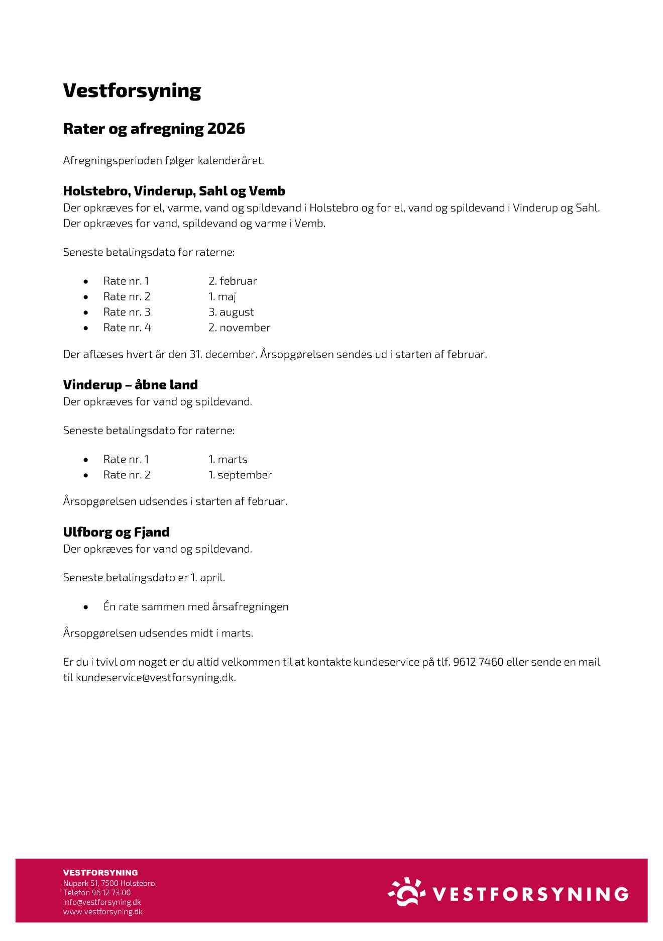 Rater og afregning 2026