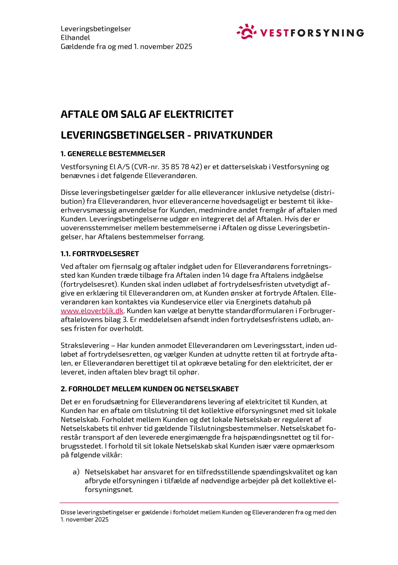 Leveringsbetingelser for el