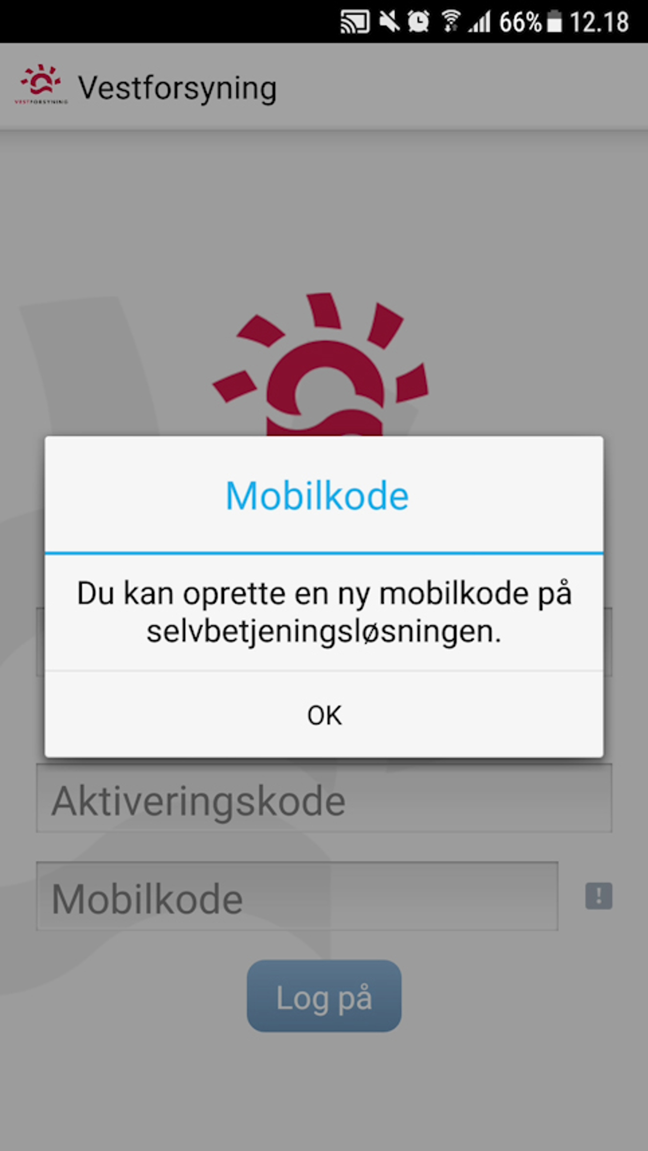 Log ind på appen og opret en mobilkode - Android